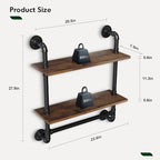 Merapi 24" Industrial Floating Shelves with Tower Bar, Pipe Shelves for Wall, 2 Tier Rustic Wood Wall Shelves for Home Décor, Bedroom, Living Room, Bathroom… - style: 2 Tier with Tower Bar