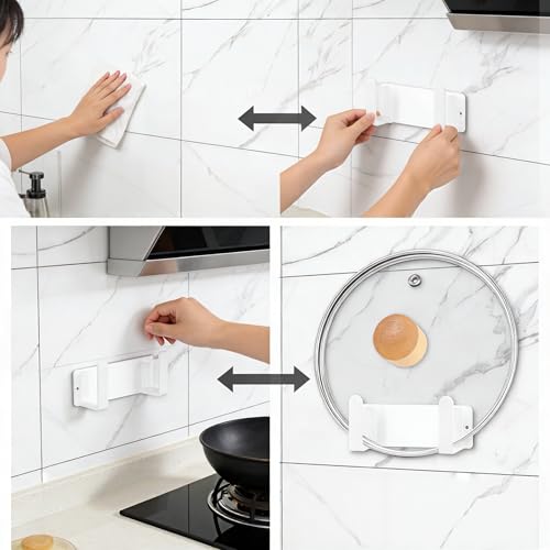 Stainless Steel Wall Mounted Cutting Board Holder Punch-Free Adhesive Multifunctional Kitchen Organizer Pot Lid Storage Rack 7" x 2.3" x 1.8" White - color: White