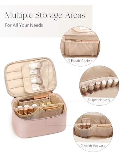 Prite Makeup Bag, Large Capacity Portable Travel Cosmetic Bag, Waterproof Makeup Organizer for Women with Handle and Divider (002 Pearl Pink) - color: 002 Pearl Pink