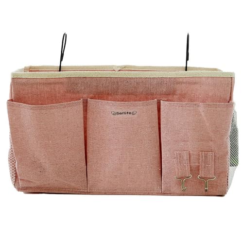 Bedside Storage Caddy Bag,Bedside Hanging Organizer Magazine Holder for Bunk bed Hospital Beds Holders Books Glasses Phones (Pink)