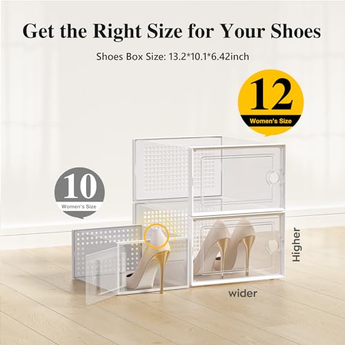 Kuject X-Large Shoe Storage Boxes Organizers Clear Plastic Stackable 12 Pack, Shoe Rack & Holder Substitute, Sneaker Containers, Toy Storage Organizer Bins for Entryway, Closet, Under Bed, White - color: White, size: X-Large