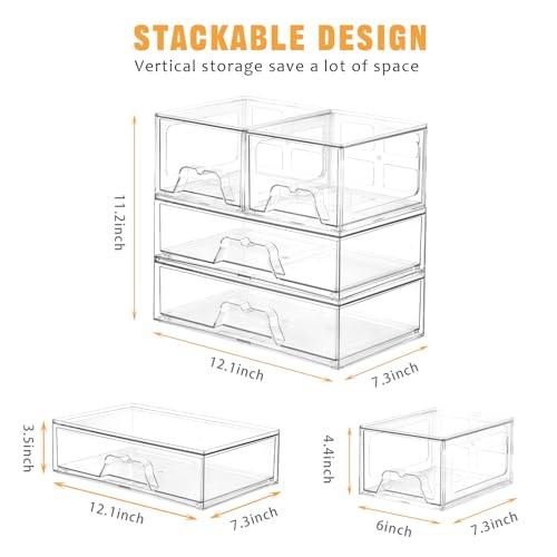 Stebopum 6 Pack Stackable Storage Drawers Clear Acrylic Organizer Makeup Bathroom Organizer and Storage Bins for Beauty Supplies,Ideal for Vanity, Bathroom,Pantry Organization - style: 4 Small+2 Wide