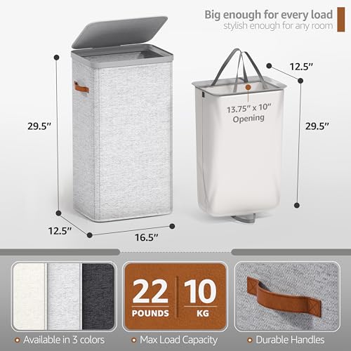 Sorbus Laundry Hamper with Lid - Collapsible Fabric Laundry Basket with Handles and Removable Laundry Bag – 26.5 Gallon (100 L) Dirty Clothes Hamper for Bedroom, bathroom and dorm - 2 Pack (Gray) - color: Gray, size: 1 Compartment (2 Pack)