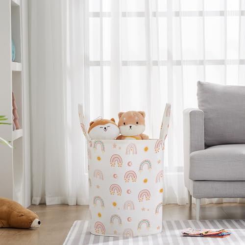 TECHMILLY Large Storage Basket for Girls and Boys, Collapsible Laundry Hamper with Long Handles, Toy Bins for Nursery, Kids Room Décor (Rainbow) - color: Rainbow, size: 1 Pack
