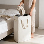 ZERO JET LAG Slim Laundry Hamper With Handles Collapsible Laundry Basket Thin Dirty Clothes Basket Narrow Laundry Bag Foldable Dirty Clothes Hamper 45L (23 inches,Beige) - color: Beige