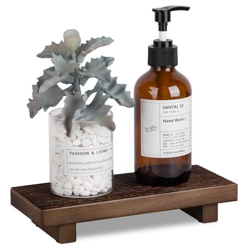 Bathroom Tray Farmhouse Decor Pedestal Stand Wood Riser Display Kitchen Accessories Soap Holder for Sink, Counter, Vanity, 8.7 * 3.6 Walnut - color: Walnut, size: 8.7" x 3.6" x 1.6"