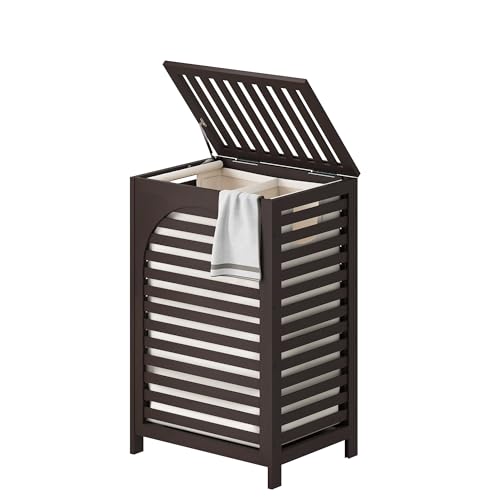 FILWH Laundry Hamper with Lid (16.9 * 13 * 26.5inches) Large Bamboo Laundry Bin Basket 85L Clothes Hamper with 1 Removable Bag Storage baskets for Bathroom(Brown) - color: Brown