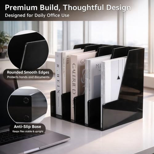 CiWiVOKi Vertical Magazine File Holder, Desk Organizer and Storage for Magazines, Binders, Notebooks, Envelopes, Multi-Purpose Desktop File Organizer for Home, Office & Classroom, 4 Pack, Black - color: Black