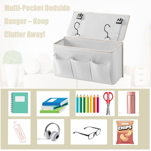 Bedside Caddy / Bedside Storage Organizer Hanging Bag with Three Options,Suitable for home beds, sofas, and dormitory beds—can hold magazines, books, phones, iPads, remote controls. (2-Pack White) - color: 2-Pack White