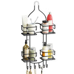SRIWATANA Shower Caddy Hanging Over Head, Bathroom Shower Organizer Shower Rack Holder with Hooks for Razors - Black - color: Black