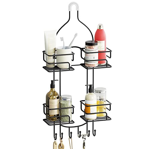 SRIWATANA Shower Caddy Hanging Over Head, Bathroom Shower Organizer Shower Rack Holder with Hooks for Razors - Black - color: Black