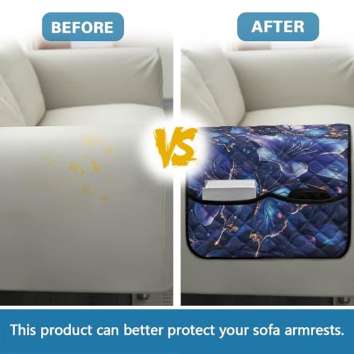 Lily Butterfly Glitter Print Couch Arm Covers Stain Resistant Sofa Arm Cover with Side Storage Pocket Anti-Scratch Arm Rest Covers for Recliner, Chair, Sofa - color: Lily Butterfly Glitter