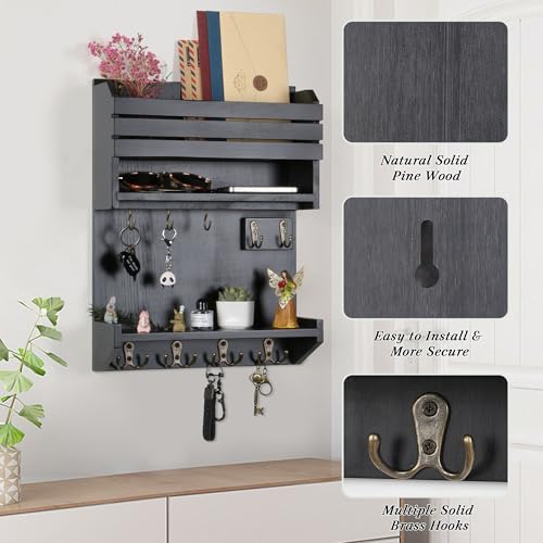 Key Holder, Wall Mounted Mail Organizer, Keys Holder on Wall with 9 Key Hooks, Black - color: Black