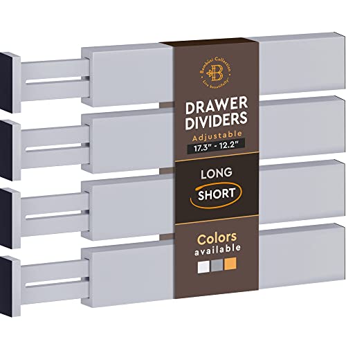 4-Pack Bamboo Drawer Dividers - 12.2 to 17.3 Inches Deep, 2.6 Inches High, Adjustable Expandable Drawer Organizer Dresser Separator for Clothes, Utensils, Kitchen, Bathroom, Office Storage, Gray - color: Gray, size: 2.6-Inch High (4-pk)