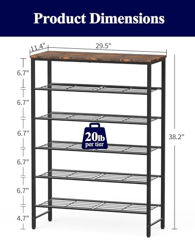 Kitsure Shoe Rack for Closet, Rustic Brown Shoe Organizer with Leveling Feet, Sturdy & Rust-Proof Shoe Storage for Entryway, Bedroom, Living Room, 29.5" x 11.4" x 38.2", Brown - color: Brown, size: 29.5" x 11.4" x 38.2"