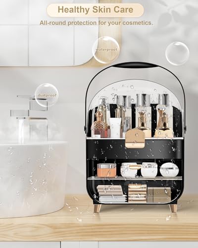 Anylady Makeup Organizer Countertop, Skincare Holder Bathroom Counter Organizer, Storage Box Cosmetic Display Cases, Teen Girl Gifts Make up Organizers for Vanity, Dresser - color: Black