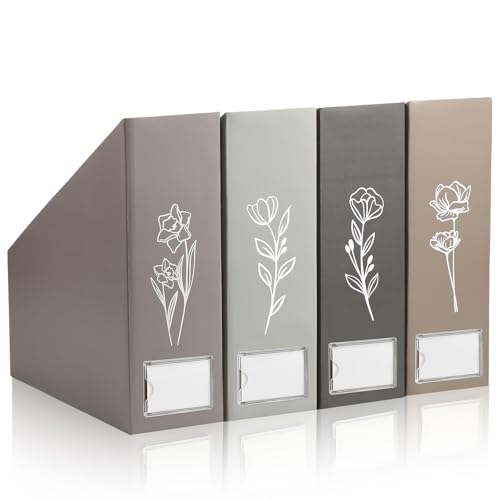 AmazingSpark Set of 4 Boho Floral Magazine File Holder Decorative Foldable Magazine Storage Boxes with Acrylic Label Holders Coquettish Boho Organizer for Office Home Organization Storage - style: Boho Floral