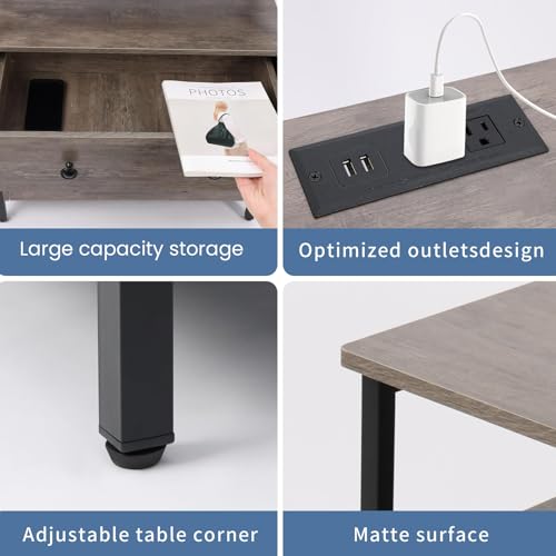 Edbuosy 3 Wooden Drawers Nightstand, 27 Inch Wide Night Stand Set 2 with Charging Station and Adjustable Drawers, Small Dresser for Closet, Bedside Table for Living Room/Bedroom/Office, Gray. - color: 2 Pack, Rustic Gray, size: 3 Drawers