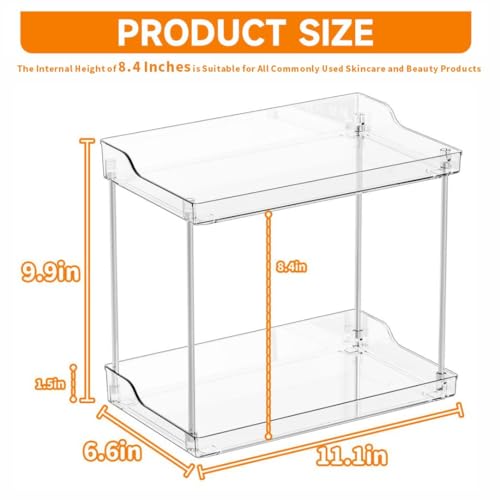 Yieach Clear Acrylic Bathroom Counter Organizers and Storage Tray, 2 Tier Makeup,Perfume,Skincare Organizer Shelf & Vanity Storage for Bedroom and Counter Top Spice Racks for Kitchen Corner,Rectangle - size: 2 Tier-Rectangular