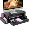 Simple Trending Wood Monitor Stand Riser with Drawer and Pen Holder, Desk Organizer for Home Office, Black