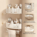 VOLPONE Corner Shower Caddy Suction Cup Shower Shelf Corner No Drilling Bathroom Shower Organizer Storage Rack Adhesive with Towel Bar Hooks(1-Pack, Ivory) - style: Suction cup triangle with towel bar hooks 1 Tier Ivory