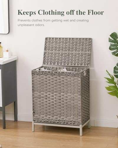SETVSON Laundry Hamper with Lid, 112 L Handwoven Rattan Wicker Laundry Basket, 2 Removable Liner Bags Metal Heightened Feet, 6 Mesh Bags, 2 Section Large Clothes Hamper for Bathroom Bedroom, Gray - color: Gray, size: 112 L - 29.6 gal