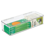 mDesign Office Supplies Desk Organizer Box with Lid for Staplers, Scissors, Pens, Sticky Notes, Highlighters, Tape - 3" Tall, Long, Clear - size: 5.75 x 13.4 x 3 (Pack of 1)