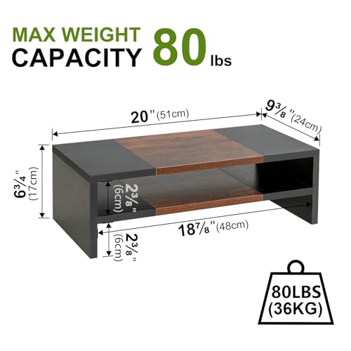 TEAMIX 2 Tiers Desktop Monitor Stand Riser 20 Inch Printer Stand with Storage Small TV Riser Laptop Wooden Desk Organizer Shelf Bookshelf (Black+Brown, 2 tiers) - color: Black+Brown