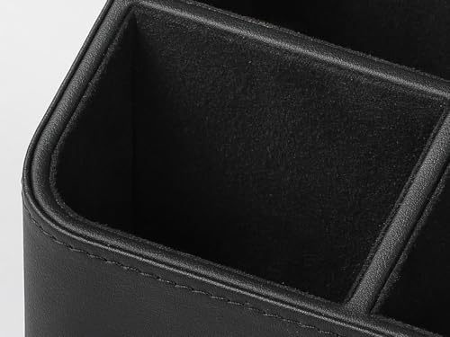 Remote Control Holder, PU Leather Small Desk Organizer with 4 Compartments, Nightstand Organizer Office Desk Accessories Desk Caddy for Countertop Bedside End Table (Black) - color: Black