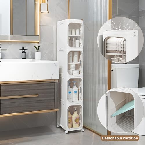 LXLXXL Narrow Storage Cabinet Slim Bathroom Storage Cabinet with Movable Wheels Tall Bathroom Organizer Skinny Cabinet for Small Spaces，2-Tier White - color: White, size: 2-Tier