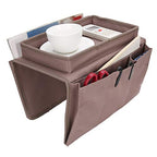 Sofa Armrest Organizer Caddy, 4 Pockets Couch Armchair Caddy TV Remote Control Holder Armchair Couch Bag with Cup Holder Tray for Snacks Glasses Smartphone Magazines(11.8x7.1x7.1in-Brown)