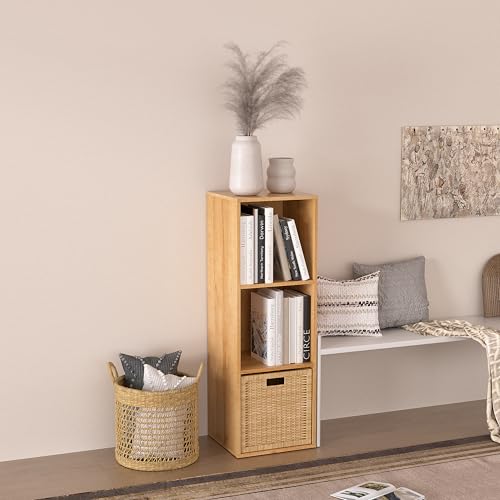 Wooden Cube Storage Organizer with Closed Back Panel,Natural Oak Cube Shelf Cubby Storage Organizer with Compartments for Living,Bookshelf,Storage Organizers (Oak, 3 Cube-11in) - color: Oak, size: 3 Cube-11in