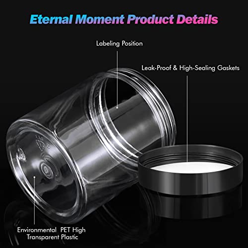 48 Pack 8 OZ Plastic Jars Round Clear Cosmetic Container Jars with Lids, Eternal Moment Plastic Slime Jars for Lotion, Cream, Ointments, Makeup, Eye shadow, Rhinestone, Samples, Pot, Travel Storage - color: Black Lid, size: 8 Ounce