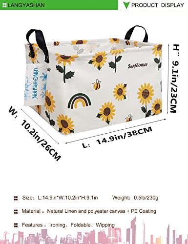 LANGYASHAN Rectangular Storage Bin Collapse Canvas Fabric Cartoon Storage Basket with Handles for Organizing Home Kitchen Boys and Girls Toys Office Closet Shelf Baskets(Rec Sunflower) - color: Rec Sunflower