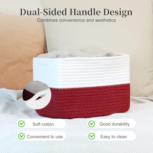 Hopegiver 3 Pack Rainbow Woven Storage Baskets for Shelves, 11x8x7 Inch Cotton Rope Decorative Organizer Bins for Blanket Clothes Book Baby Pet, Colorful Toy Basket for Playroom, Kids Room, Nursery - color: White Red, size: 11"x8"x7",3-Pack