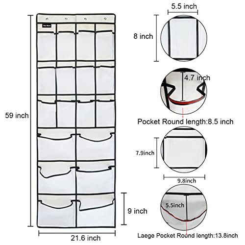 2 Pack Extra Large Hanging Over Door Shoe Organizers, 12 Mesh Pockets + 6 Large Mesh Storage Various Compartments with 8 Hooks Shoes Holder for Closet Bedroom, White (59 x 21.6 inch) - color: a-white-2pcs
