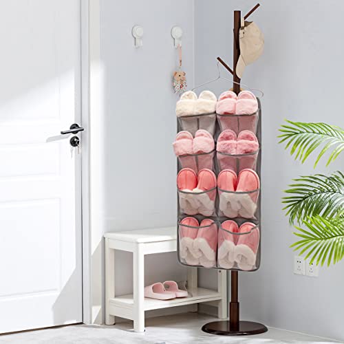 Dual Sided Hanging Closet Organizer Durable Socks Stocking Clothes Bra Accessories Storage Bag With 16 Large Pockets (Nylon Mesh Pockets)