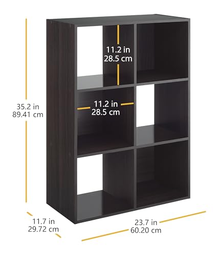 Whitmor 6 Cube Bookcase, 3 Tier Stackable MDF Bookself, Open Storage Display Organizer, Storage Cabinet for Living Room, Bedroom, Home, Office, 23.7" L x 11.7" W x 35.2" H, Espresso - color: Espresso, size: 6 Cube, 24"L x 11.6"W x 33.8"H