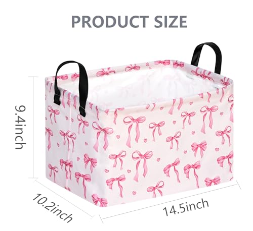 Pink Bowknot Girls Gifts Storage Box Clothes Hamper Basket Collapsible Organizer Bin Toys Shelf Baskets for Home Bedroom Decor - color: bowknot