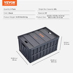 VEVOR 65L Collapsible Storage Bins with Lids 3 Packs, Stackable Utility Crates with Handles, Large Folding Containers for Organizing Tools, Books, Food, Drinks, Camping&Transport - size: 65L-Black