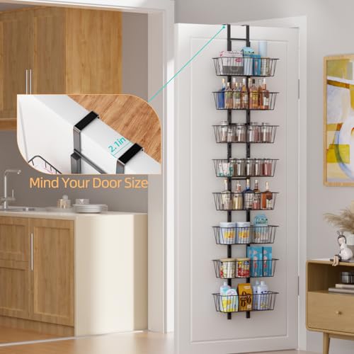 8-Tier Over the Door Organizer with Baskets - Metal Spice Rack Hanging Storage Rack for Pantry, Kitchen, Spices & Laundry, Adjustable Shelves, Heavy Duty Hanging Storage Organizer Door Mount, Black - color: Black, size: 8-Tier