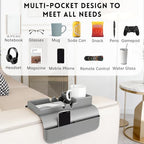 2Pcs Couch Cup Holder Tray, Couch Arm Cup Holder, Large Anti-Slip Couch Cups Holder with Side Pocket, Silicone Sofa Armrest Organizer for Snacks/Remote/Phone/Fruit, Gift for Holiday - color: Grey