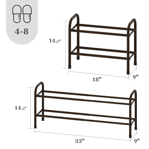 Expandable Shoe Rack, 2-Tier Metal Small Shoe Rack, Adjustable Shoes Organizer, Storage Shelf for Closet, Entryway, Brown - color: Brown, size: 2-Tier
