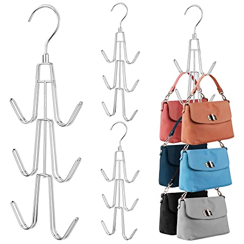 ZEDODIER Purse Hanger Organizer for Closet, 4 Pack Hanging Bag Holder, Keeping Purses Visible and in Good Condition, Metal Handbag Storage Hook Backpack Rack Space Saving Hanger, Silver - color: Silver, size: 4 Pack