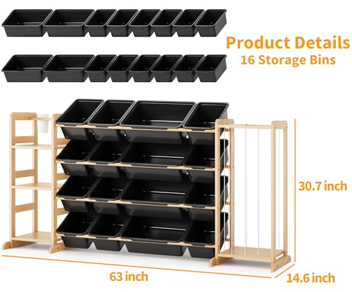 Toy Storage Organizer with Bookshelf and Stuffed Animal Storage - Kids Playroom Organization with Shelves and 16 Toy Bins - Toddler Living Room Toy Box for Lego - Nursery Bedroom Decor Essentials - color: Black, size: 67"W,3 Shelves,16 Bins