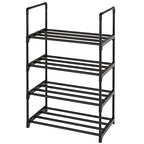 Metal Stackable Small Shoe Rack Organizer, Narrow Shoe Racks for Closets Entryway, Shoe Stand,Shoe Shelf with Handle(4-Tier-Black) - size: 4-Tier-Black