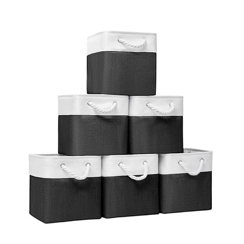 11x11 Inch Cube Storage Bins, 6 Pack Fabric Storage Cubes for Shelves, Cube Organizer Bins with Handles, Cloth Cubby Storage Bins for Home(White/black) - color: white black