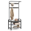 VASAGLE Coat Rack, Hall Tree with Shoe Bench for Entryway, Entryway Bench with Coat Rack, 4-in-1, with 9 Removable Hooks, a Hanging Rod, 13.3 x 28.3 x 72.1 Inches, Charcoal Gray and Black UHSR040B04 - color: Charcoal Gray + Black, size: 28.3"W