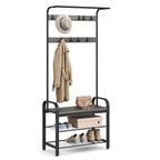VASAGLE Coat Rack, Hall Tree with Shoe Bench for Entryway, Entryway Bench with Coat Rack, 4-in-1, with 9 Removable Hooks, a Hanging Rod, 13.3 x 28.3 x 72.1 Inches, Charcoal Gray and Black UHSR040B04 - color: Charcoal Gray + Black, size: 28.3"W