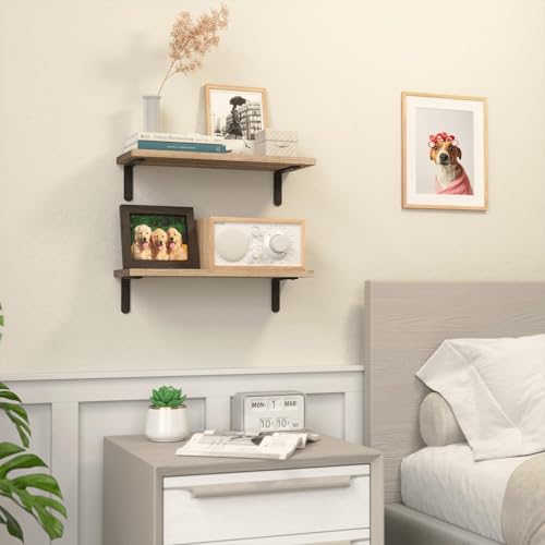 RICHER HOUSE Rustic Wood Shelves Set of 2, Farmhouse Style Floating Shelf for Wall Décor, Hanging Shelves for Bathroom, Bedroom, Storage, Kitchen, Living Room - Carbonized Black | for Wall Décor, for Bathroom, Bedroom, Storage, Kitchen, Living Room - colo